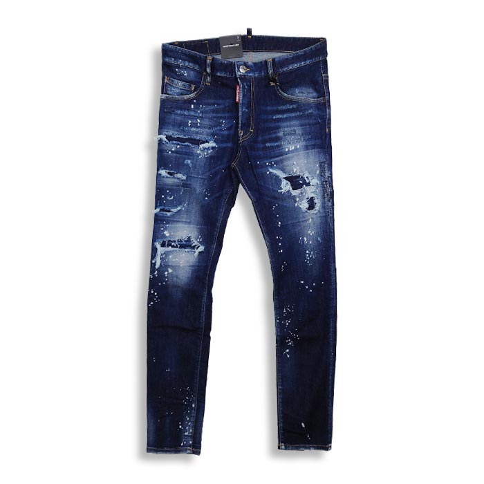 30%OFF ディースクエアード S74LB1192 Dark Ripped Bleach Wash Super Twinky Jeans メンズ スキニー ジーンズ デニム