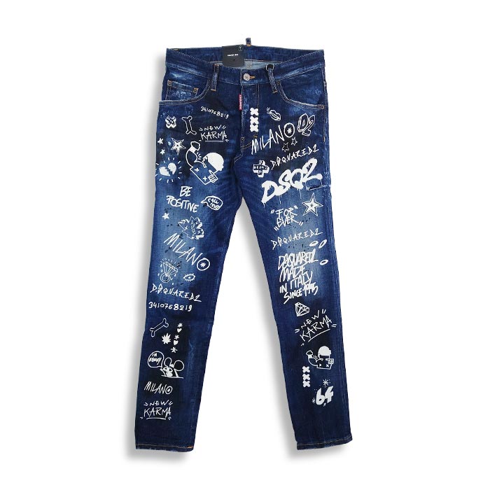 SALE DSQUARED2 ディースクエアード Dark Graffiti Wash Skater Jeans ジーンズ