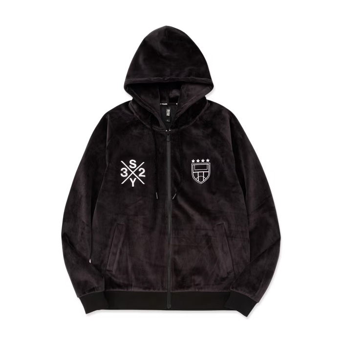 SY32 by SWEET YEARS(エスワイサーティトゥ バイ スウィートイヤーズ) VELOUR 3 LAYER ZIP HOODIE 15518 BLACK