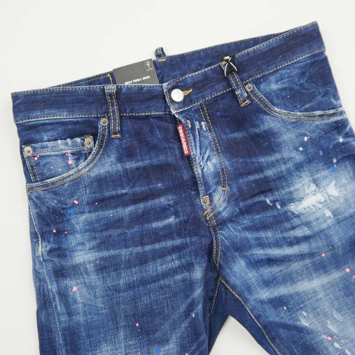 ディースクエアード S74LB1457 Dark Neon Splash Wash Sexy Twist Jeans メンズ スキニー スリム D2  セクシーツイスト デニム ジーンズ ペイント ダメージ