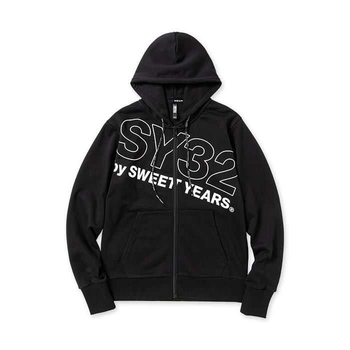 SY32 by SWEET YEARS 13007 SLASH BIG LOGO ZIP HOODIE スラッシュ ビッグ ロゴ ジップ フーディー ブラック