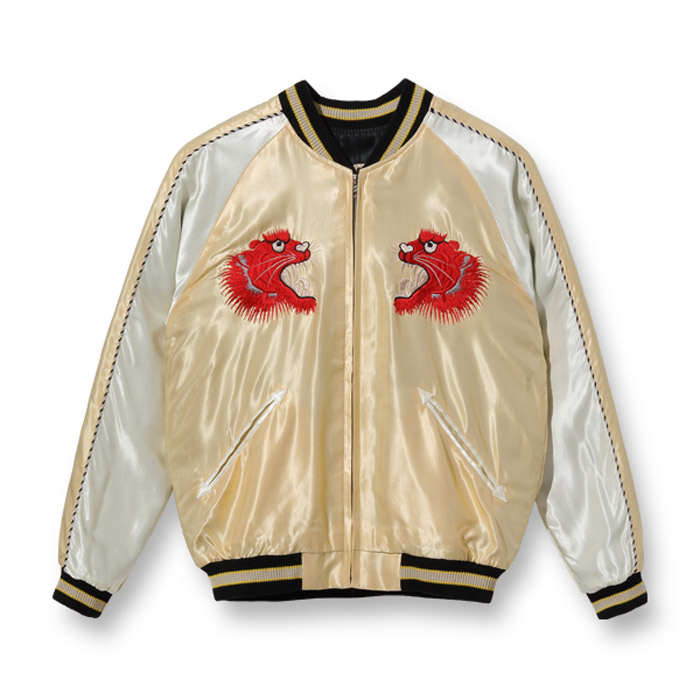テーラー東洋 Lot No. TT15273-195 / Early 1950s - Mid 1950s Style Acetate Souvenir Jacket “RED TIGER” × “GOLD DRAGON” GOLD