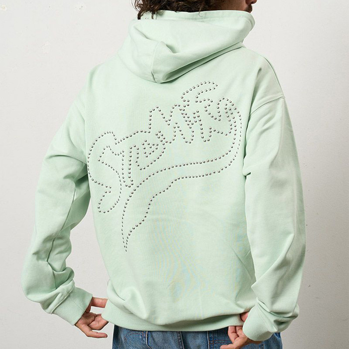 STUD MUFFIN(スタッドマフィン) 614-02858 ヘビーウエイト裏毛パイル メタルスタッズウェービーロゴプルパーカー MINT