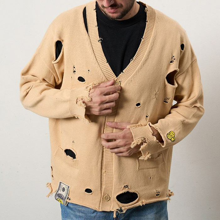 STUD MUFFIN(スタッドマフィン) 614-04163 ローゲージコットンヤーン ダメージカーディガン ベージュ