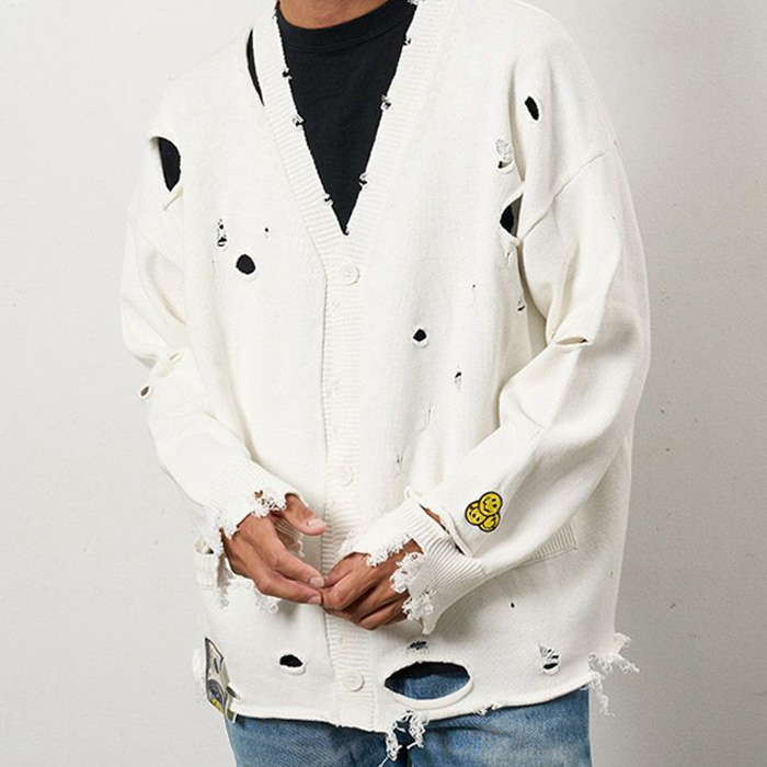 STUD MUFFIN(スタッドマフィン) 614-04163 ローゲージコットンヤーン ダメージカーディガン ホワイト