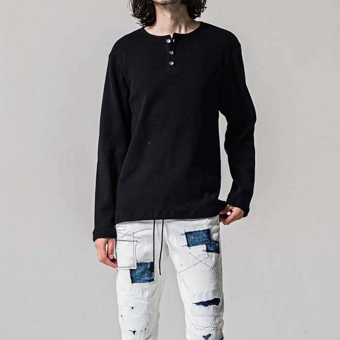 RESOUND CLOTHING(リサウンドクロージング) WAFFLE HENRY RC39-C-001 BLACK
