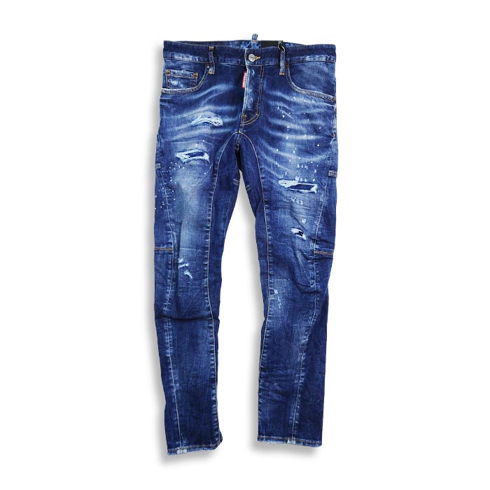 ディースクエアード S74LB1043 Dark Ripped Blue Wash Tidy Biker Jeans メンズ スキニー ジーンズ デニム