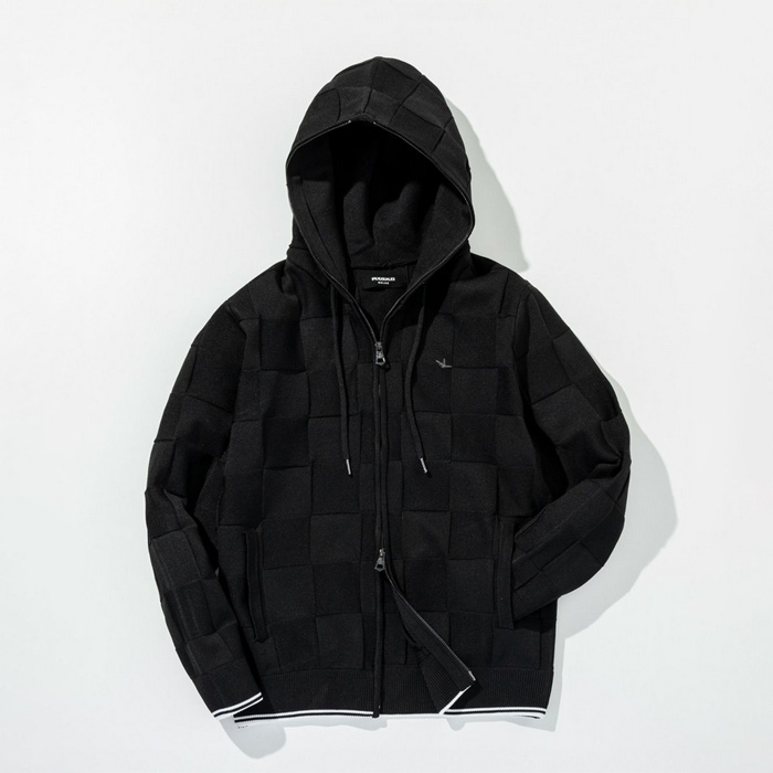 1PIU1UGUALE3 RELAX(ウノピゥウノウグァーレトレ リラックス) ブロックニットジップアップフーディー USK-26010 ブラック