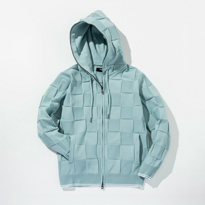 1PIU1UGUALE3 RELAX(ウノピゥウノウグァーレトレ リラックス) ブロックニットジップアップフーディー USK-26010 サックス