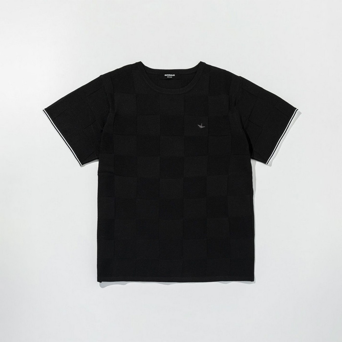 1PIU1UGUALE3 RELAX(ウノピゥウノウグァーレトレ リラックス) ブロックニット半袖Tシャツ USK-26015 ブラック