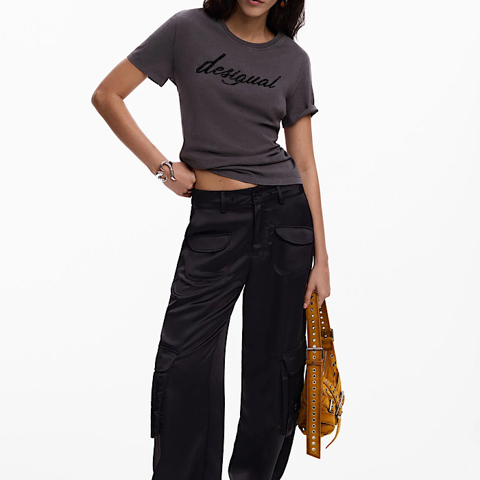 デシグアル 26SWTK082058 Deshigual / 刺繍ロゴ入りTシャツ グレー レディース カットソー