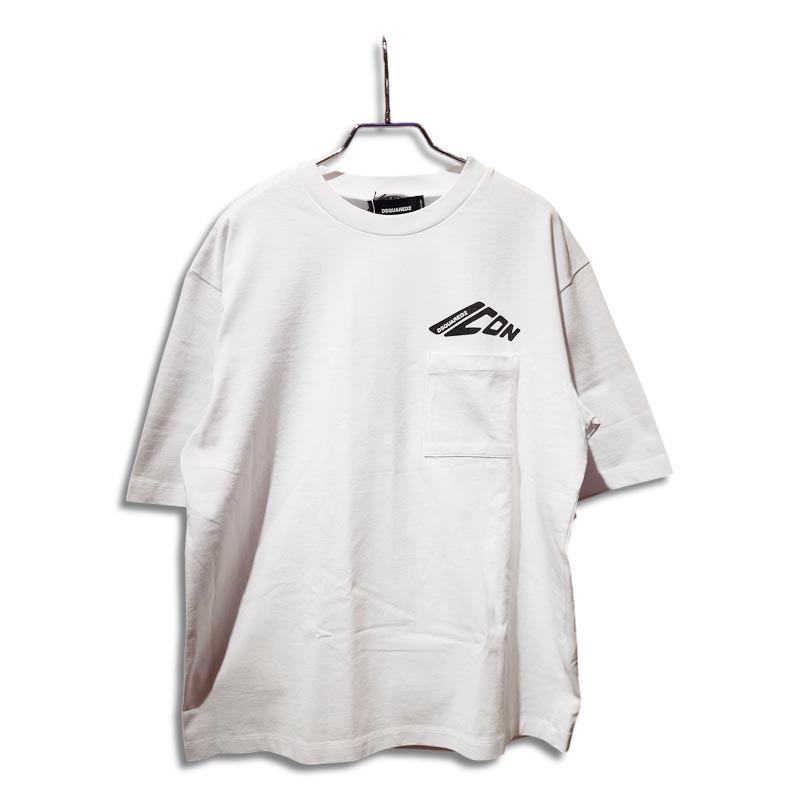 ディースクエアード S79GC0097 Icon New Generation Loose Fit Pocket T-Shirt ホワイト メンズ ロゴ プリント Tシャツ ルーズフィット