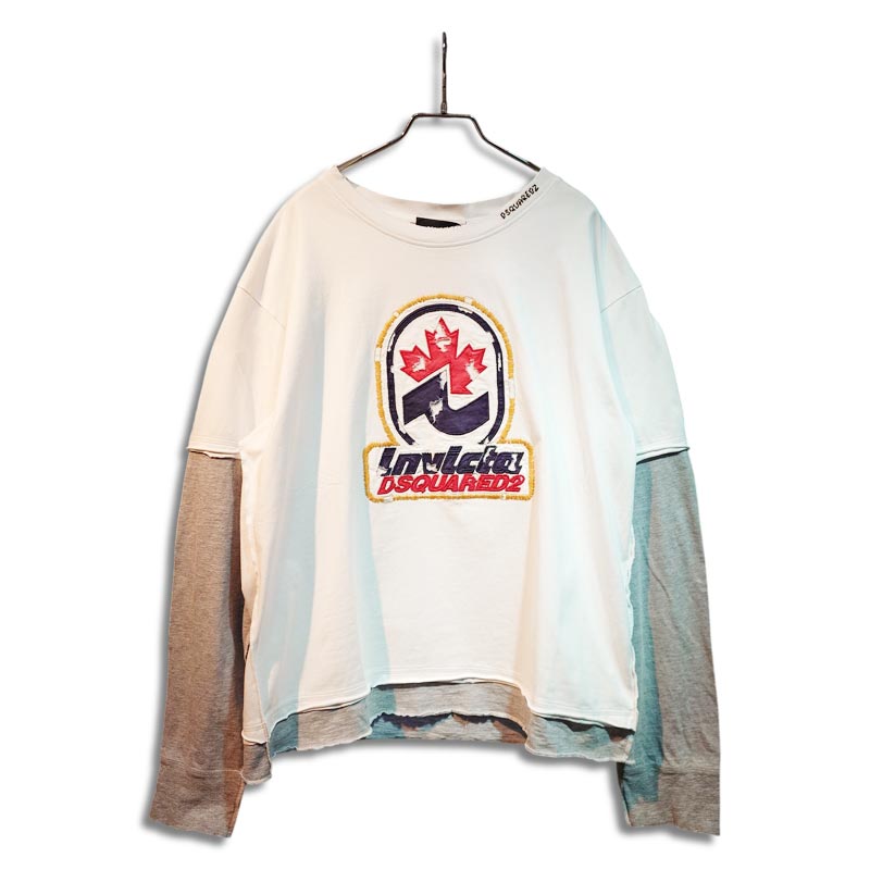 ディースクエアード S74GD1421 Washed And Destroyed Invicta Long Sleeved T-Shirt メンズ プリント 長袖 Tシャツ 重ね着風デザイン DSQUARED2 X INVICTA カプセルコレクション