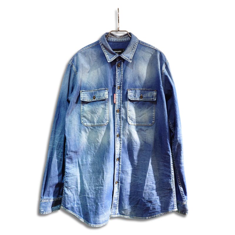 ディースクエアード S74DM0904 Light Wash Relax Dan Worker Pocket Shirt メンズ 長袖 デニム ワーク シャツ