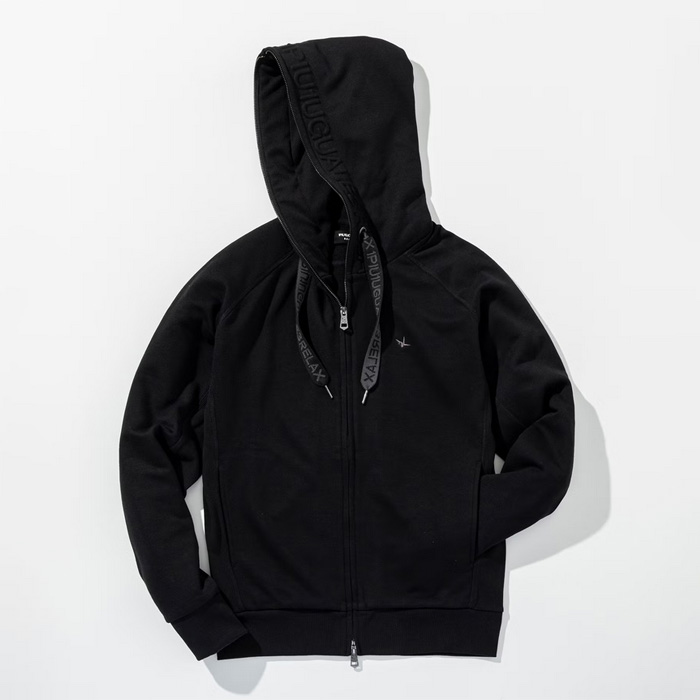 1PIU1UGUALE3 RELAX(ウノピゥウノウグァーレトレ リラックス) エンボスロゴ ジップパーカー USO-26083 ブラック