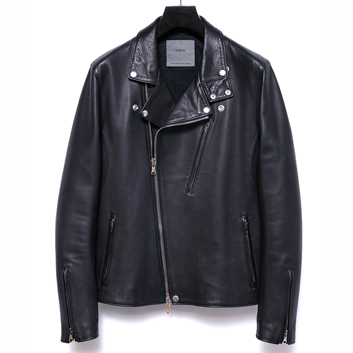 STRUM(ストラム)オイルカーフ BIRD MAN ダブルライダースジャケット - BLACK