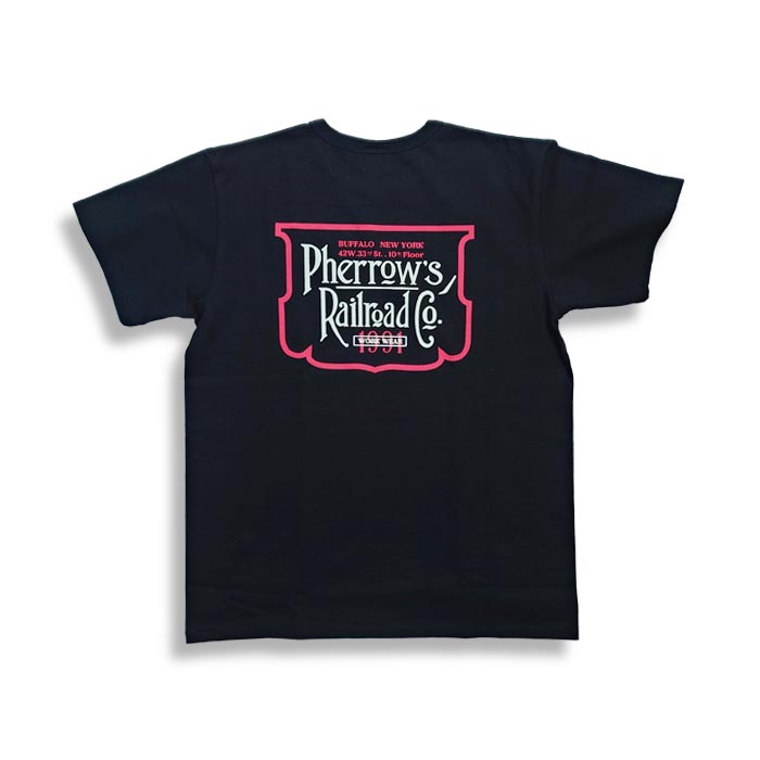 フェローズ 23S-PMT4 Pherrow's Railroad TEE ブラック バックプリント 半袖 プリント Tシャツ メンズ