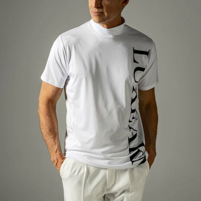 リュクスエイケイエムプラス LAT-23005 ゴルフ バーチカルロゴ半袖モックネックTシャツ ホワイト