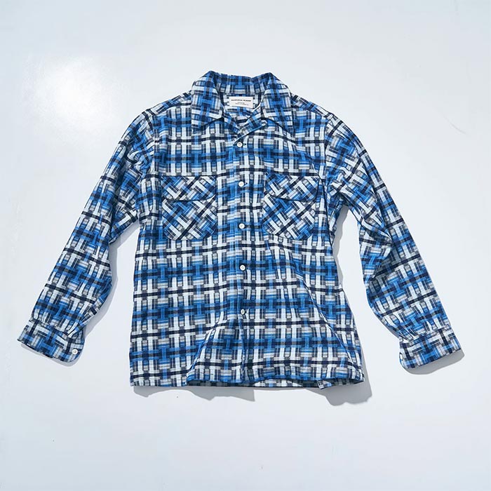 サムライジーンズ SOS24-L01 藍破れ格子長袖オープンカラーシャツ メンズ 長袖 格子柄