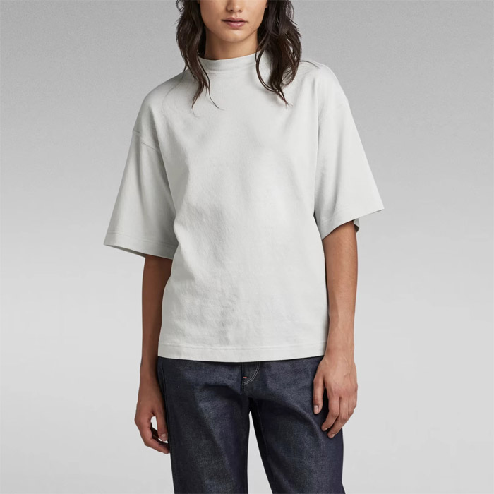 30％OFF ジースターロウ D22760-D269-D607 Mock Neck Loose T-Shirt レディース モックネックTシャツ 半袖  ホワイト