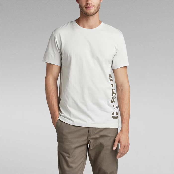 ジースターロウ D22780-336-D607 Side Stencil T-Shirt メンズ プリント リブネックTシャツ 半袖 ホワイト