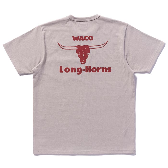 ジョーマッコイ MC24024 JOE MCCOY TEE / WACO LONG-HORNS グレー メンズ 半袖Tシャツ バインダーネック バックプリント