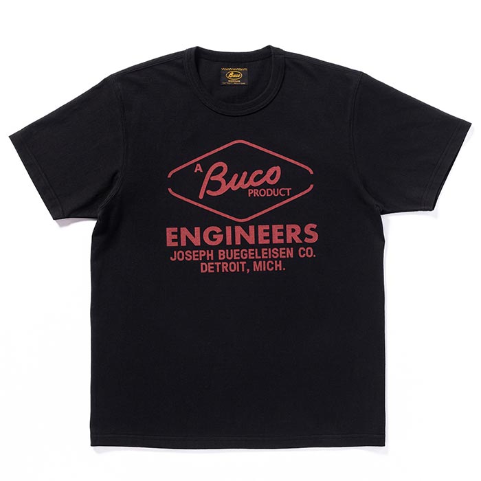 ブコ BC24003 BUCO TEE / ENGINEERS ブラック メンズ 半袖 プリント Tシャツ バインダーネック バックプリント