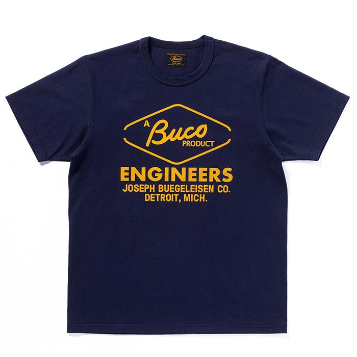 ブコ BC24003 BUCO TEE / ENGINEERS ネイビー メンズ 半袖 プリント Tシャツ バインダーネック バックプリント