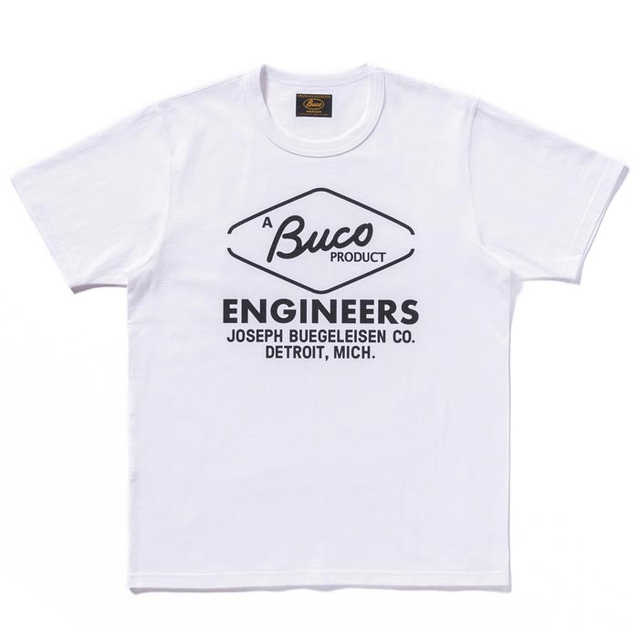 ブコ BC24003 BUCO TEE / ENGINEERS ホワイト メンズ 半袖 プリント Tシャツ バインダーネック バックプリント