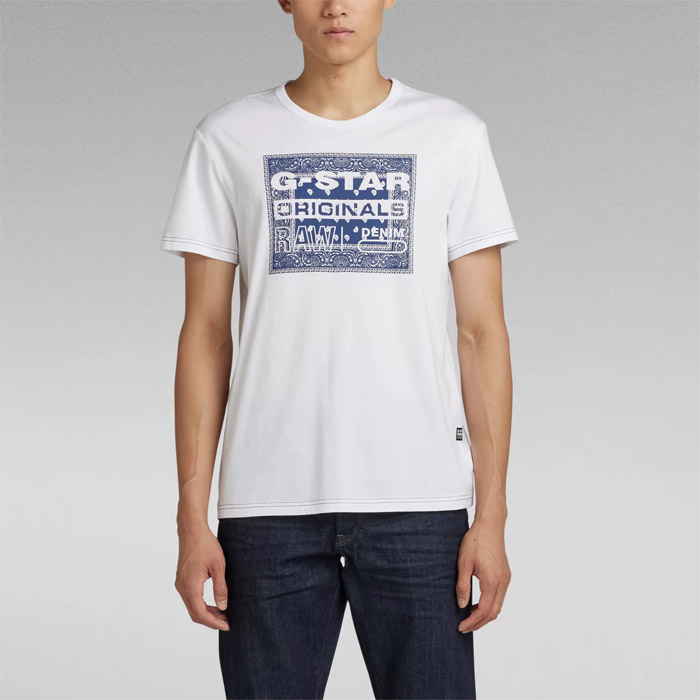 ジースターロウ メンズ D23158-336-110 Bandana T-Shirt バンダナグラフィックTシャツ ホワイト