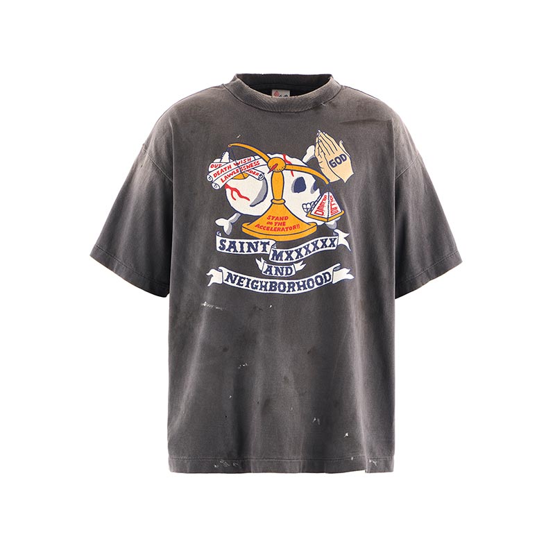 セントマイケル SM-HR8-0000-C68 STHD. SS TEE PRAY BLACK メンズ 半袖 プリント Tシャツ NEIGHBORHOOD コラボ