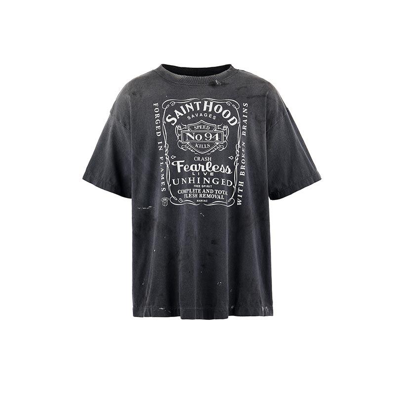 セントマイケル SM-HR8-0000-C70 STHD . SS TEE FEARLESS BLACK メンズ 半袖 プリント Tシャツ バックプリント NEIGHBORHOOD コラボ