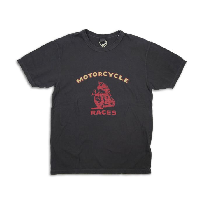 ウエス 652316 MOTORCYCLE Tシャツ バインダーネック プリントTシャツ チャコールブラック