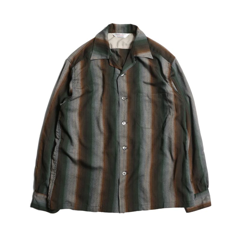 トロフィークロージング TR25SS-403 Town Craft Rayon Stripe L/S Shirt グリーン 長袖 レーヨン シャツ メンズ