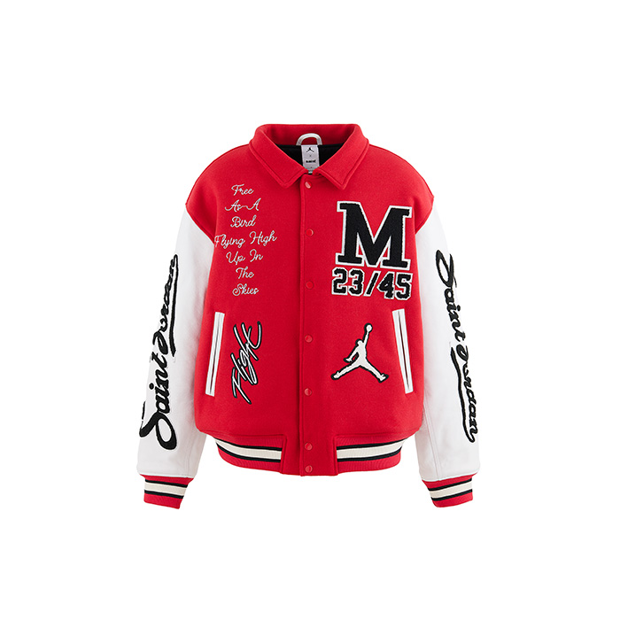 【お一人様1点まで】SAINT Mxxxxxx(セントマイケル)×JORDAN BRAND(ジョーダンブランド) SM-MK8-0000-J08 / FV4726-657 / M J SM VARSITY JKT / REDxWHT