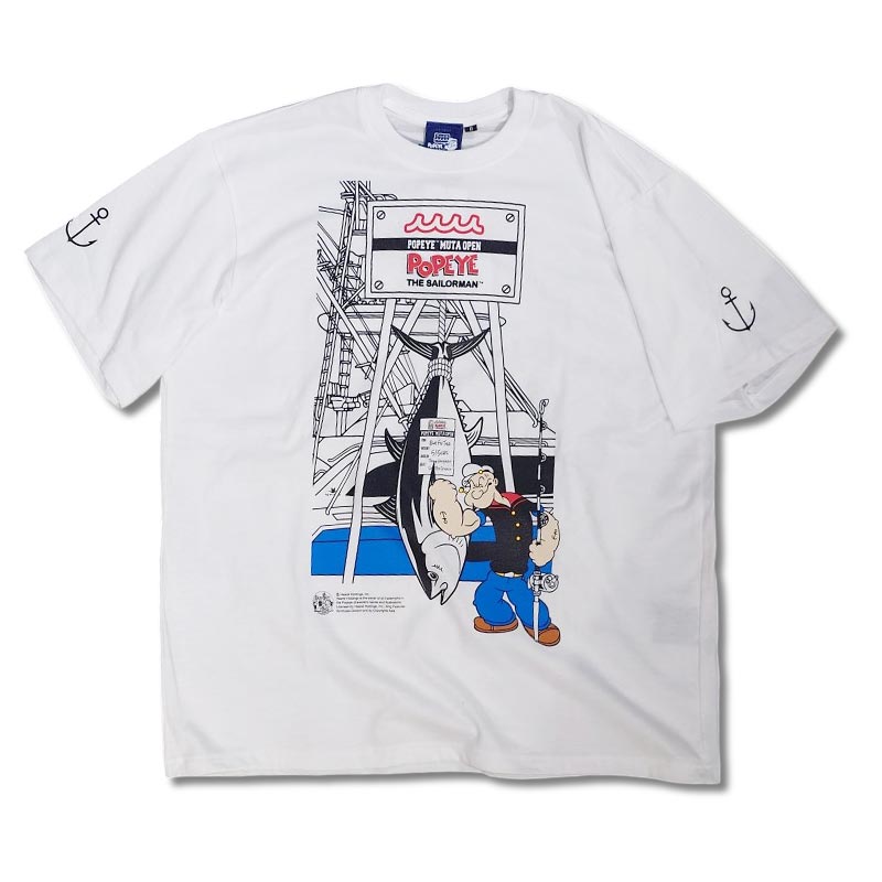 ムータマリン MFMP-434602 POPEYE meets muta MARINE Fishing TUNA Tシャツ ホワイト メンズ コラボ プリント Tシャツ