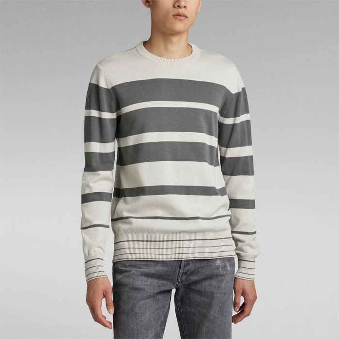 【SALE】28％OFF ジースターロウ D22800-C706-D863 Irregular Stripe R Knitted Sweater ボーダー ラウンドネック セーター グレー メンズ