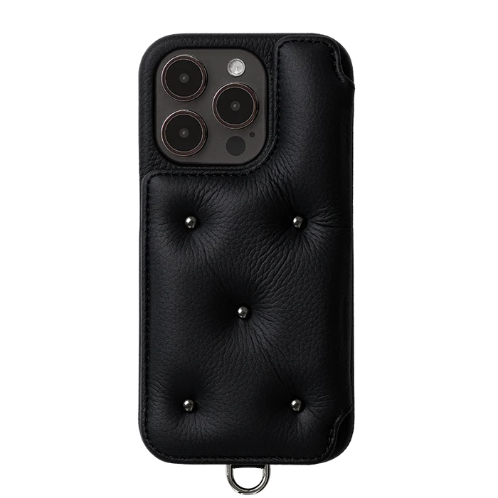 DEMIU BALLON CINQ iPhone スマホケース レザー ブラック×ブラックスタッズ デミュウ