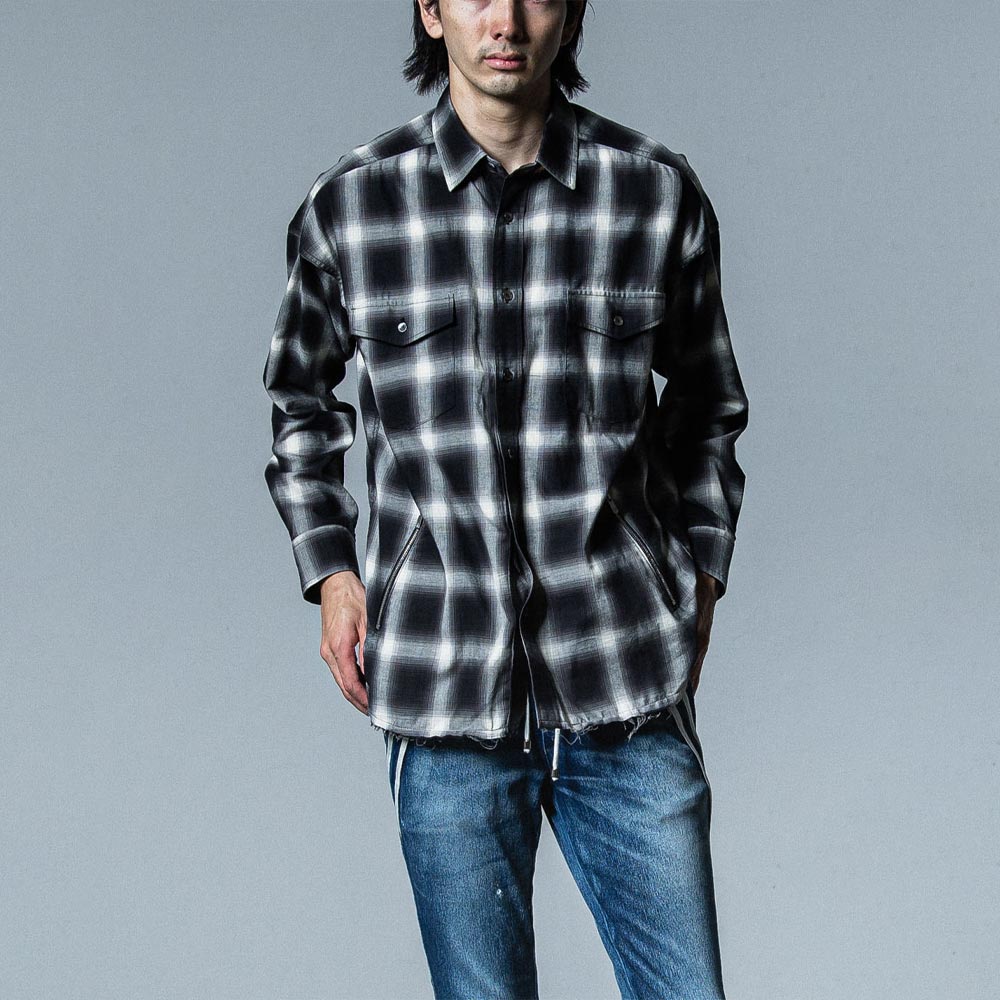 33th Collection リサウンドクロージング  RC33-SH-002-3 OVER gown CHECK shirts BLACK メンズ オーバーガウンチェックシャツ 2024年8月中旬入荷予定