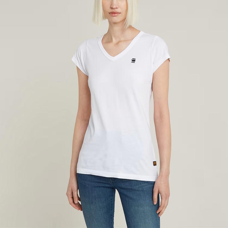 ジースターロウ D21314-4107-110 Eyben Slim V-Neck Top ホワイト レディース Vネック Tシャツ