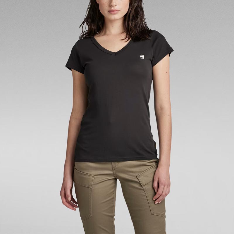 ジースターロウ D21314-4107-6484 Eyben Slim V-Neck Top dark black レディース Vネック Tシャツ