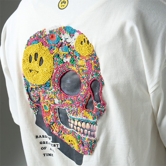 BARROW(バロウ) S6BWUATH097 BARROW BEADED SKULL T-SHIRT 412/COCONUT