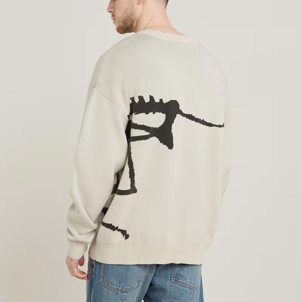 ジースターロウ D25048-D488-1603 Running Dog Graphic Knitted Sweater メンズ 長袖 セーター