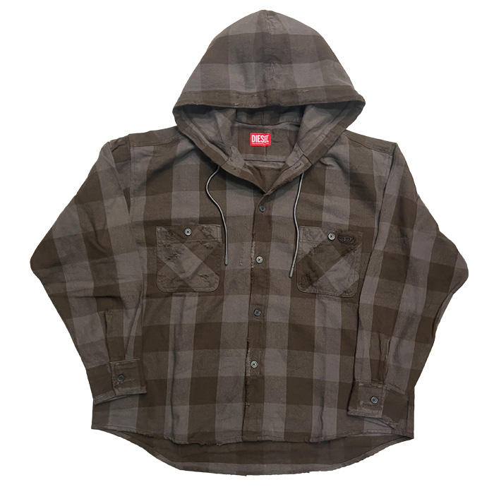 DIESEL(ディーゼル) A23341 Diesel BROWN Shirt ‘S-DRUM-HOODY’ ブラウン