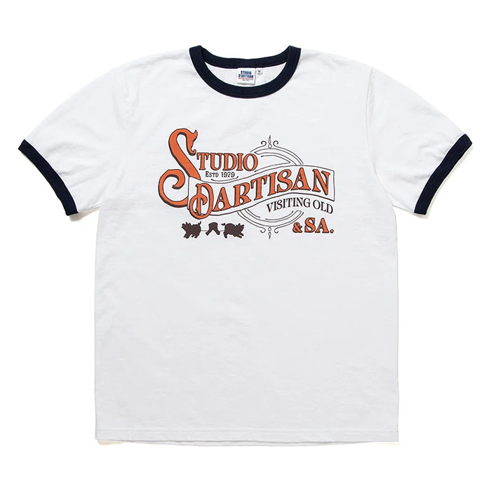 STUDIO_D'ARTISAN(ステュディオダルチザン) プリントリンガーTシャツ【8177】:ホワイト×ネイビー