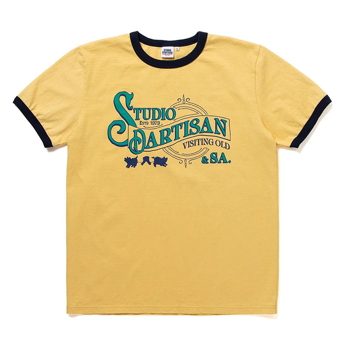 STUDIO_D'ARTISAN(ステュディオダルチザン) プリントリンガーTシャツ【8177】:イエロー×ネイビー