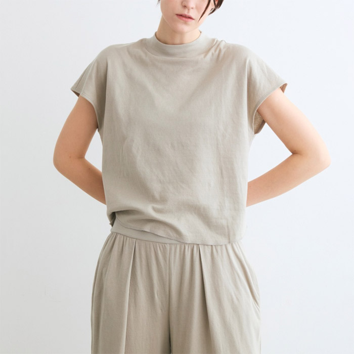 スリードッツ DF1006Y スマイルコットン ダブルガーゼ モックネックTシャツ grey khaki レディース