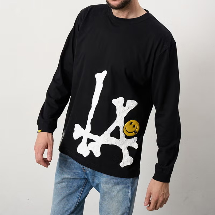 STUD MUFFIN(スタッドマフィン) 624-02899 5.6ozコットン天竺 ボーンLAフォームプリント LS Tシャツ BLK