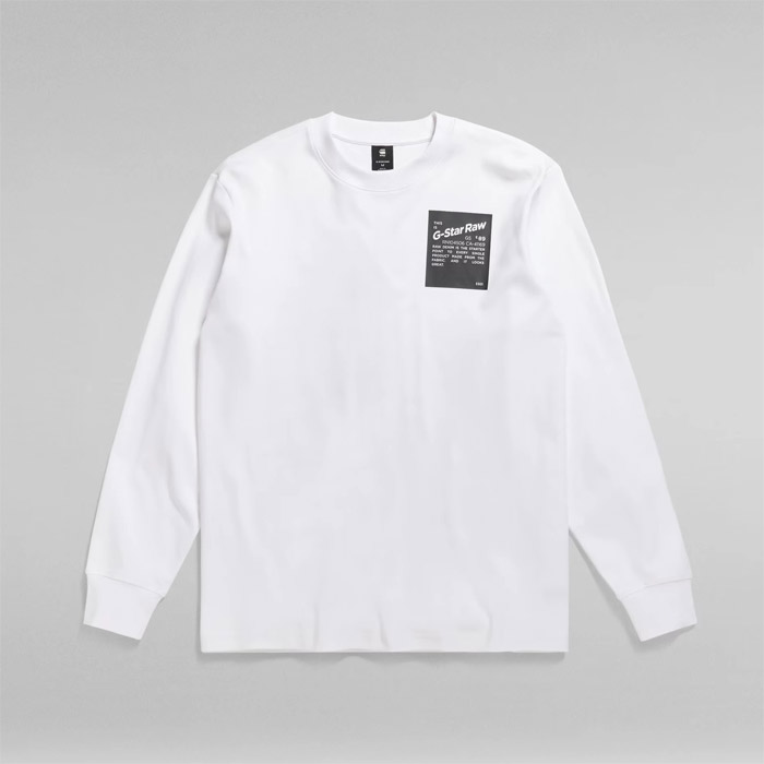 ジースターロウ D23996-C812-110 Tile Back Graphic Loose T-Shirt White ラウンドネック  ルーズフィットTシャツ ホワイト メンズ