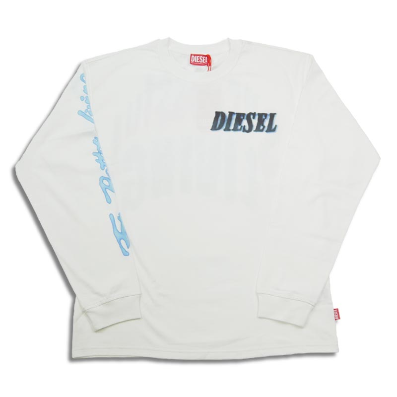 ディーゼル A15019 T-Boxt-Ls-Q1 Long-sleeve T-shirt with logo prints ホワイト メンズ ロングスリーブ Tシャツ